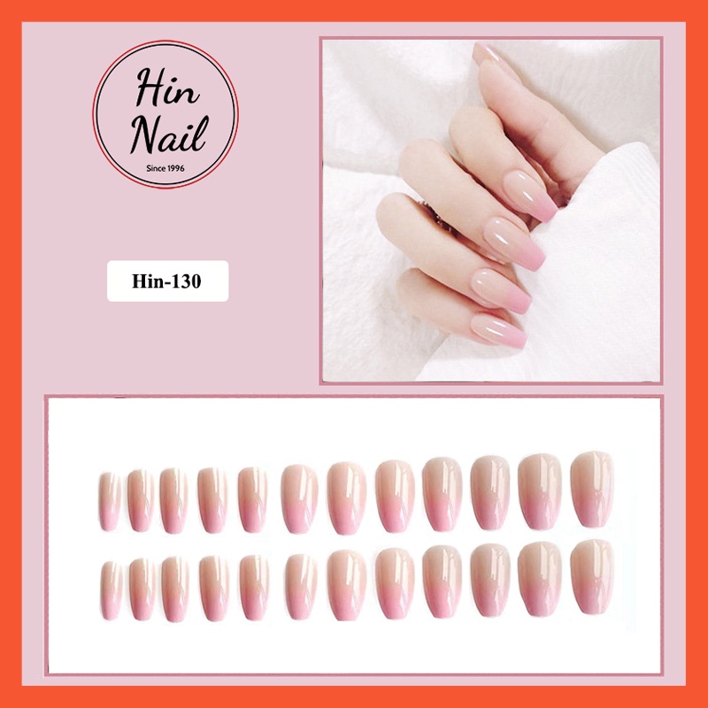 móng giả kèm keo dán form dài màu hồng phớt cánh sen Hin Nail