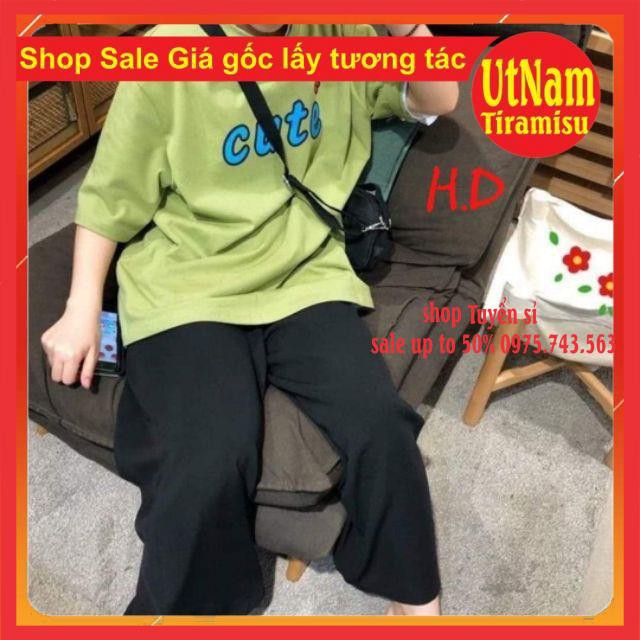 Sét áo phông Cute + quần ống rộngChất cotton form thụng tay lỡForm <55kg Bộ mặc nhà