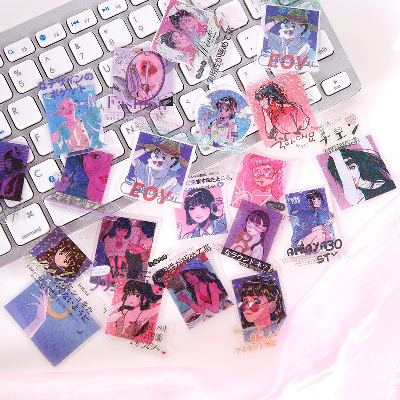 Sticker Hologram 💖 Túi 40 Hình Dán Mũ Bảo Hiểm Laptop Điện Thoai NEON SWEETHEART Trang Trí Sổ Bullet Journal