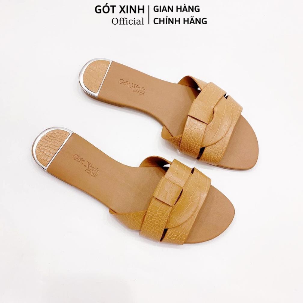 Dép nữ GÓT XINH GX354 quai ngang dập vân da rắn đế bệt XPY