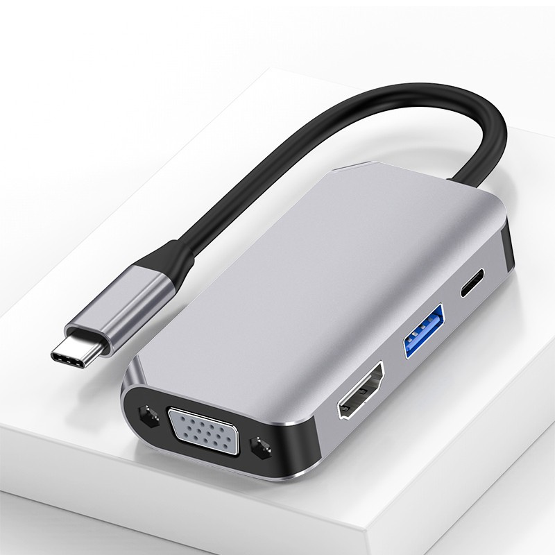 USB C Hub, Type C Adapter 4 in 1 to HDMI Multiport Adapter Compatible HDMI+USB3.0+PD 60W+VGA