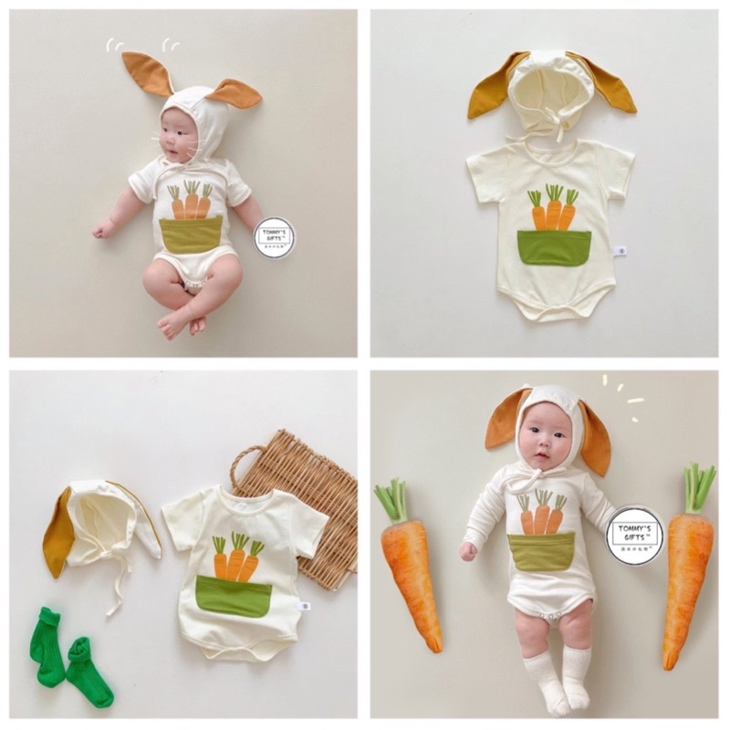 Bodysuit Bộ Liền Thân Cho Bé Hình Thú Hoạ Tiết Thỏ Cà Rốt Chất Cotton Mềm Mịn - MICHI BABY CLOSET