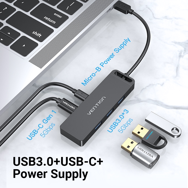 HUB VENTION Chuyển Kết Nối USB-C Sang USB 3.0x3+USB-C OTG Tốc Độ Cao Cho Macbook PC