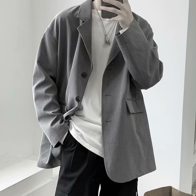 Áo Khoác blazer nam Hàn Quốc 2 cúc, áo vest form rộng Unisex nam cao cấp May Minh Cường - B01