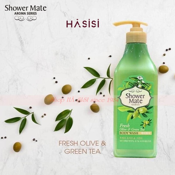 SHOWER MATE - Olive & Green Tea Body Wash 550g (Gel Tắm - Olive & Trà Xanh)