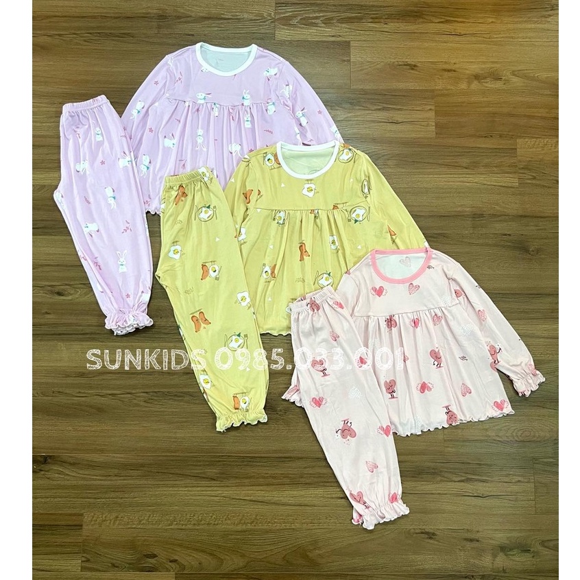 Bộ pijama thu đông bé gái xuất Hàn áo baby doll quần bo gấu