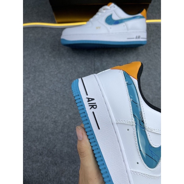 GIÀY AF1 LOW TRẮNG XANH GÓT CAM DA THẬT LAI AU