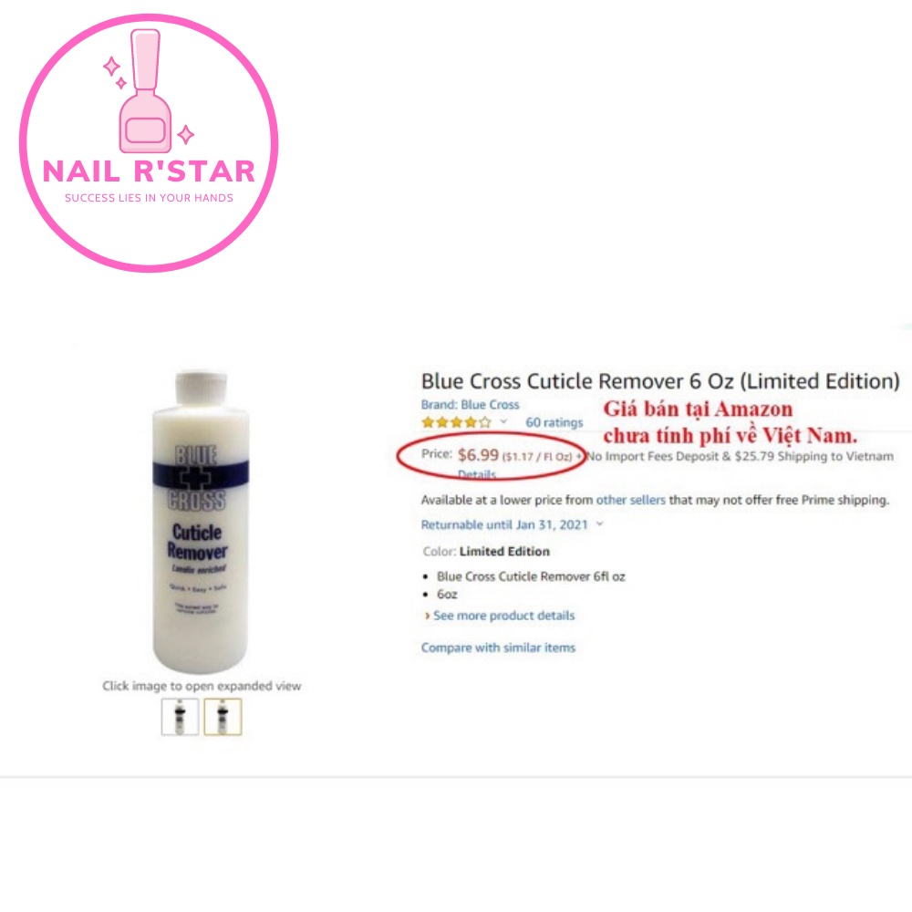 Nước làm mềm da nail Blue Cross chính hãng nhập khẩu từ Mỹ - không cần ngâm nước  NAIL R’STAR