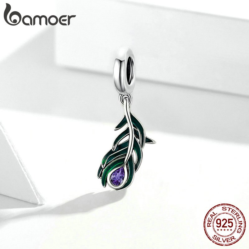 Hạt xỏ Bamoer SCC1704 chất liệu bạc 925 hình lông công tinh tế dùng làm vòng tay DIY cho nữ