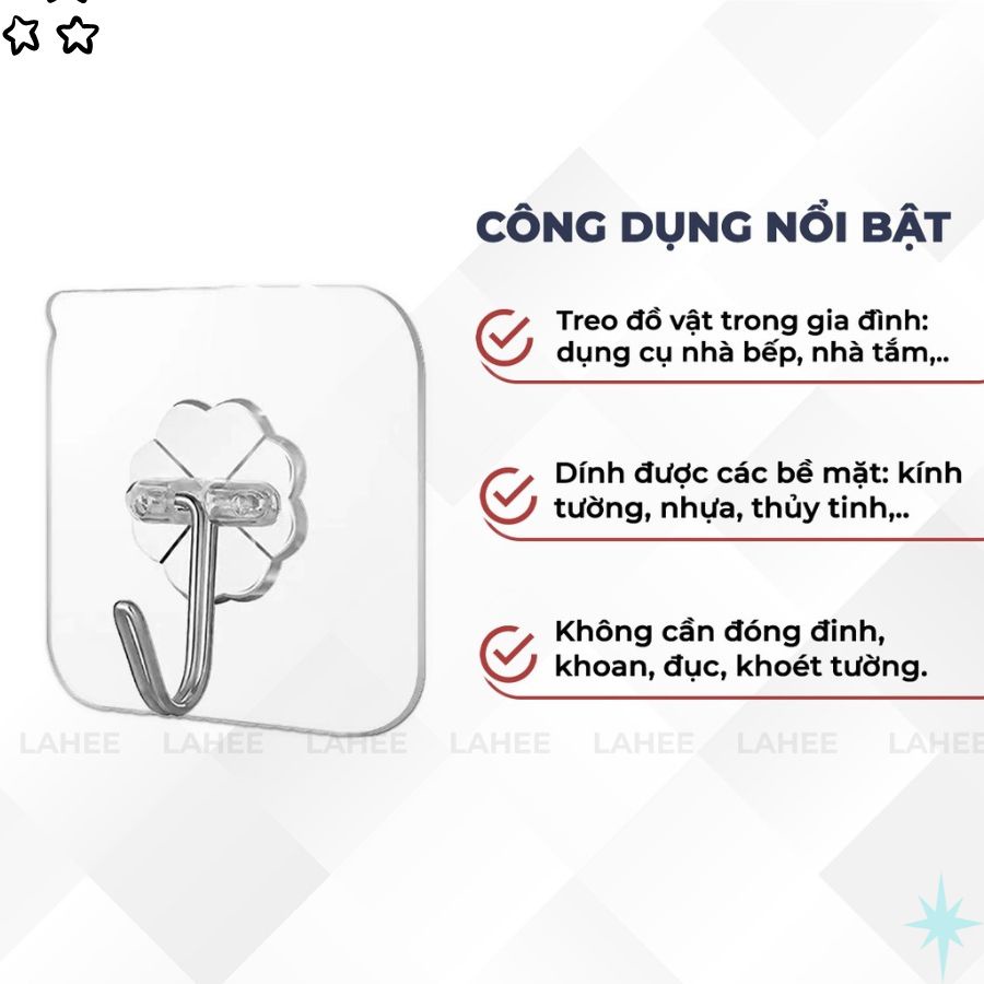 Móc Dán Tường Siêu Dính Trong Suốt Chịu Lực Tốt Treo Tường Chắc Chắn 6x6 cm - MTS -henry_official