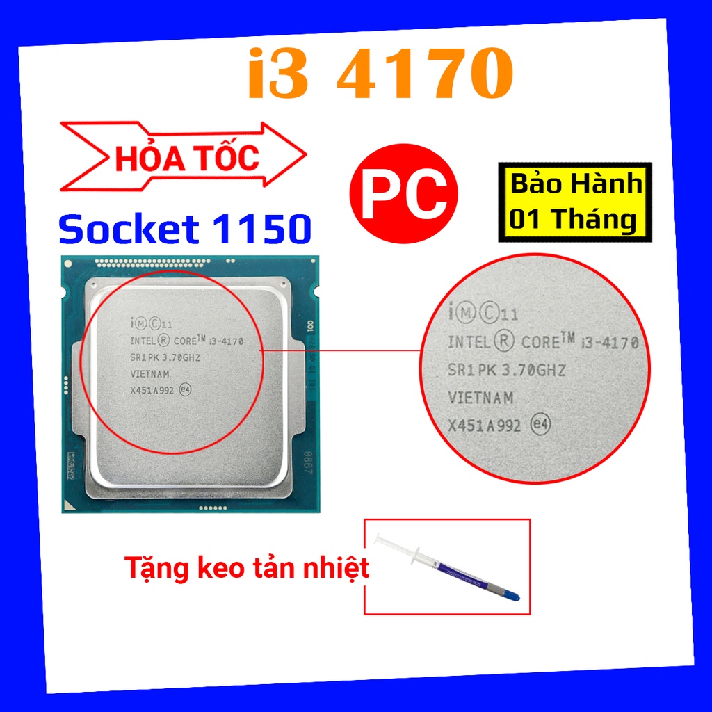 Cpu intel core i3 4170 tốc độ cao 3.7ghz BH 01 tháng / tặng keo tản nhiệt