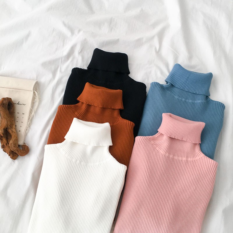 Áo len tăm nữ trơn body cao cổ ulzzang 3017