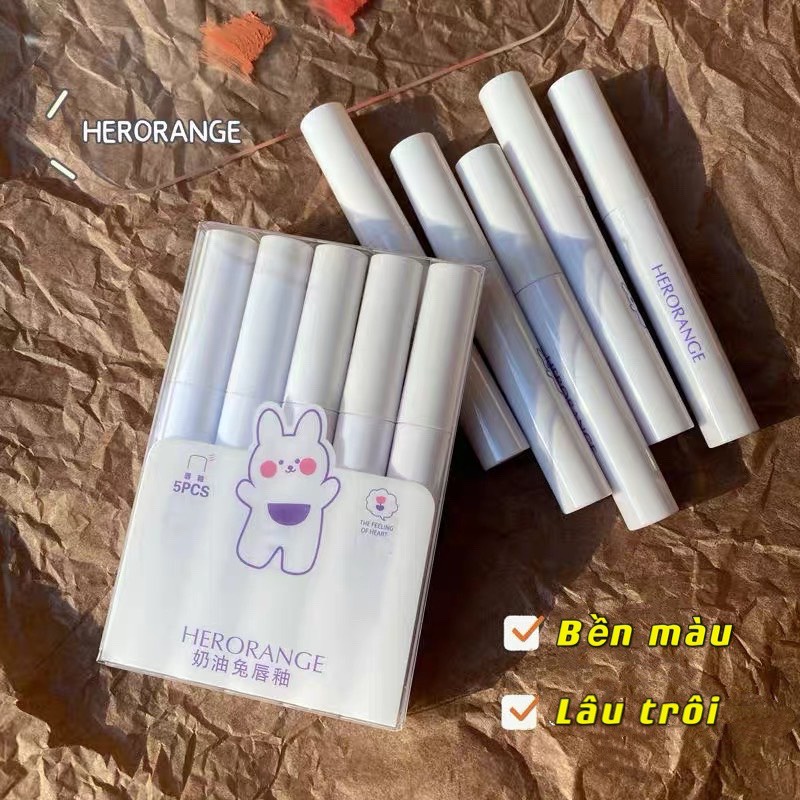 Set 5 son kem gấu Bunny HERORANGE  mềm mịn xinh xắn The Feeling Of Heart HERO19 | BigBuy360 - bigbuy360.vn