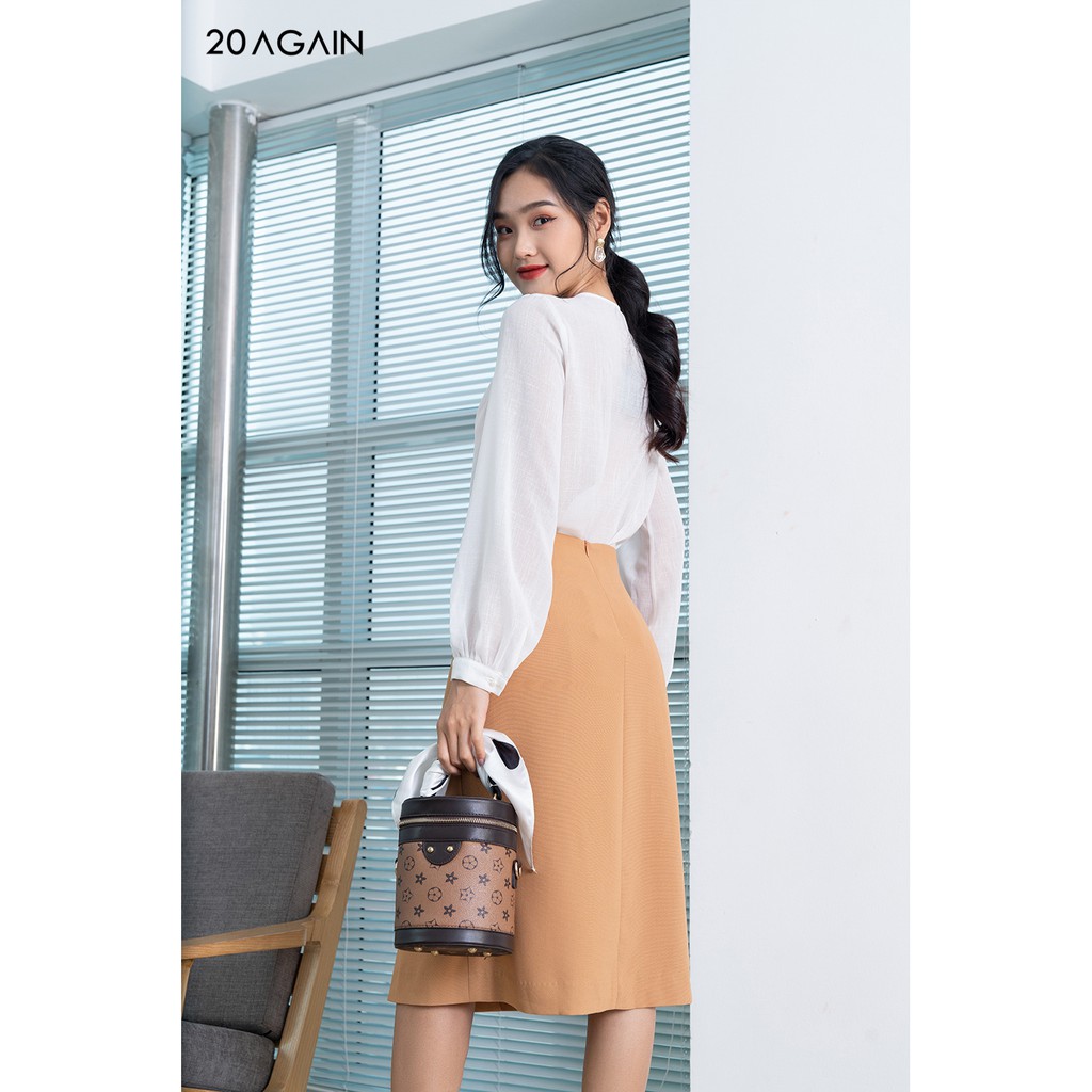 Áo sơ mi dài tay dúm cổ trơn màu ASA0988 20AGAIN | BigBuy360 - bigbuy360.vn