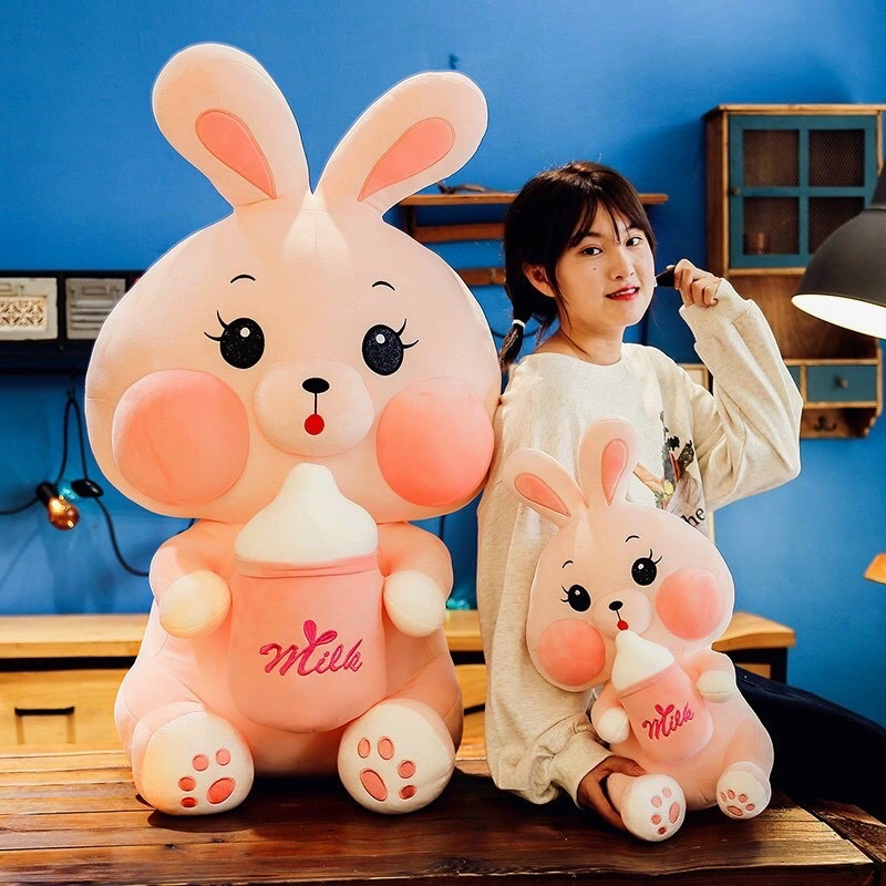 Gấu Bông Thỏ Hồng Ôm BÌnh Sữa Size 1M siêu to, Thỏ Milk Hot Trend