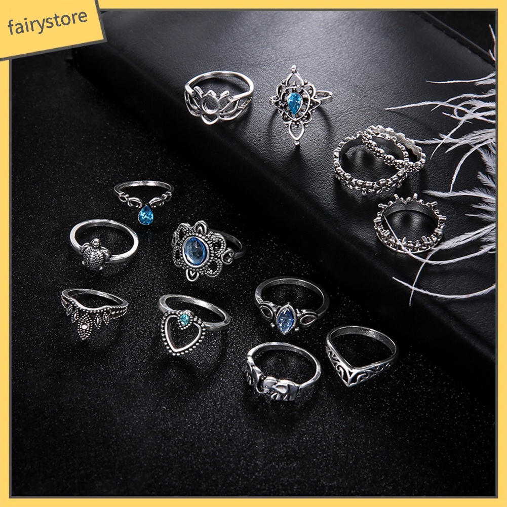 Set 13 nhẫn nhiều kiểu dáng phong cách boho cho nữ