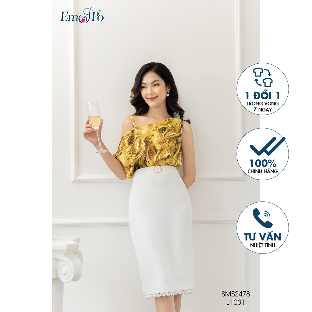 Áo sơ mi lệch vai, trang trí mặt kim loại tròn Emspo SMS2478 (Vàng, Đen)