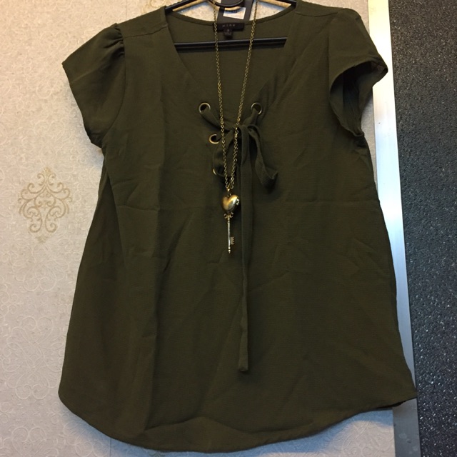 Áo voan xanh rêu Timing Vnxk