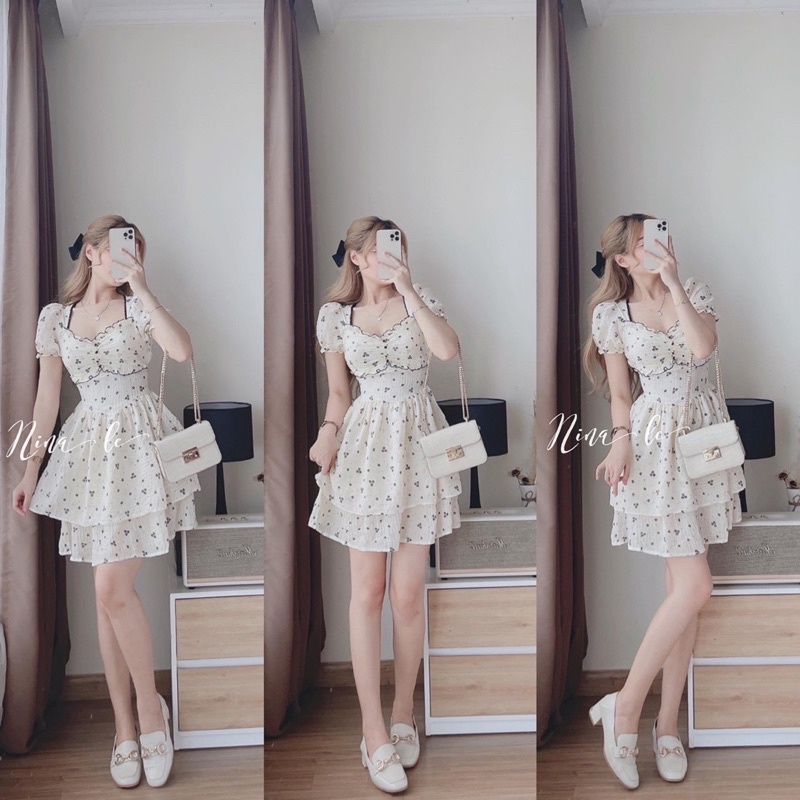 Váy Đũi Hoa Nhí 2 Tầng Hàng 2 Lớp Siêu Xinh, Đầm Hoa Nhí Nơ Sau