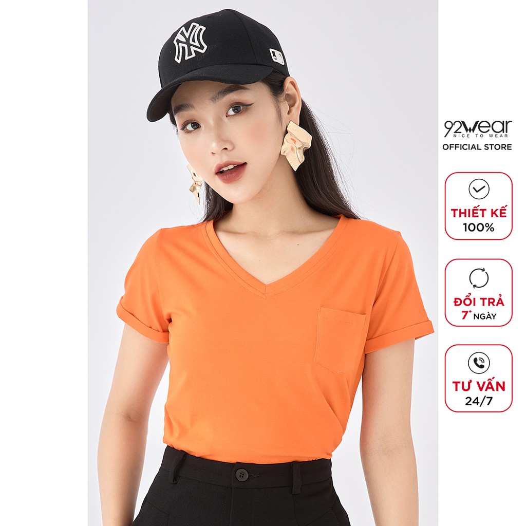 [Mã WABRH11 giảm 10% đơn 99K] Áo thun cotton nữ 92WEAR form đẹp cổ tim có túi trơn ATA1942 | WebRaoVat - webraovat.net.vn