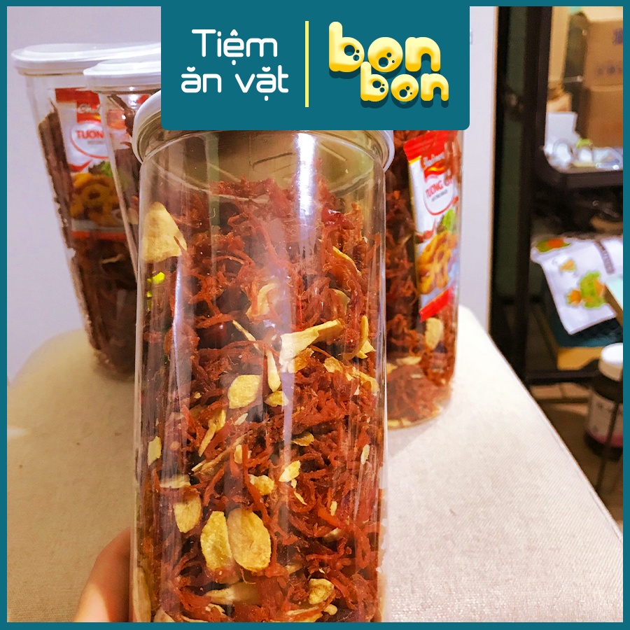 Heo khô cháy tỏi đồ ăn vặt thơm ngon hũ pet 100g, 200g, 300g | BigBuy360 - bigbuy360.vn