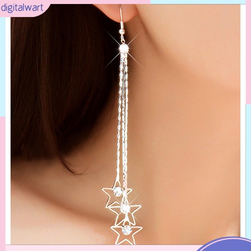 Cặp khuyên tai dài 3 sợi thiết kế ngôi sao 5 cánh đính đá quý nhân tạo sang trọng cá tính dành cho nữ