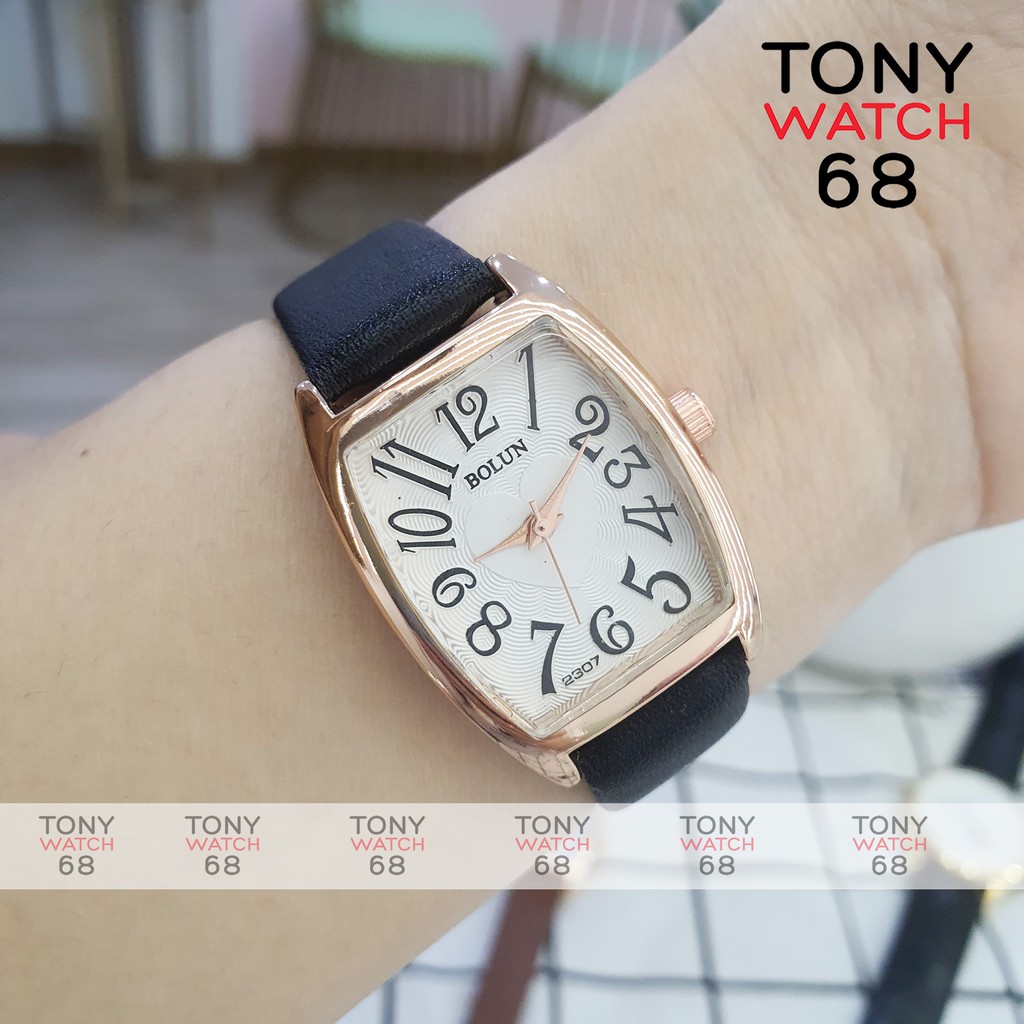 Đồng hồ nữ Bolun bầu dục dây da viền vàng chống nước chính hãng Tony Watch 68