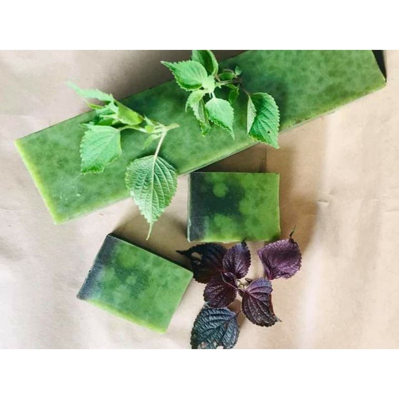 Xà phòng rửa tay, tắm Tía Tô HTX Sinh Dược 100g- MÁT DA, DIỆT KHUẨN, SÁNG SẠCH