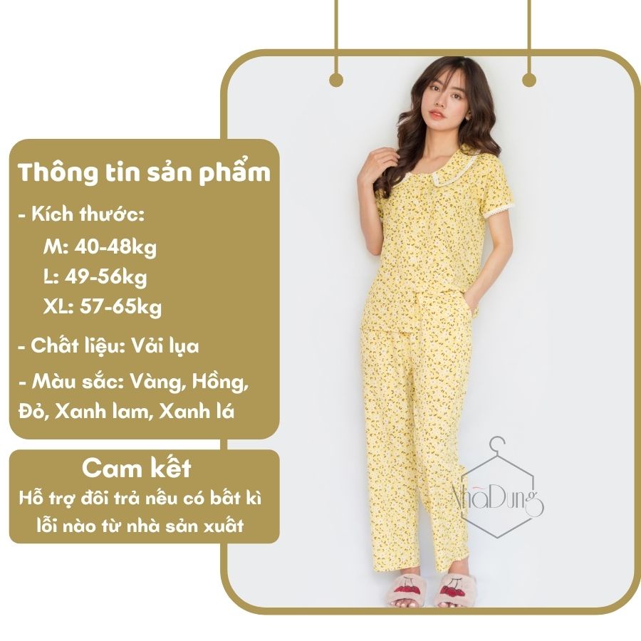 Đồ bộ nữ mặc nhà quần dài lụa cao cấp cổ sen họa tiết hoa nhí dễ thương Nhã Dung Store siêu mát 40kg đến 65kg