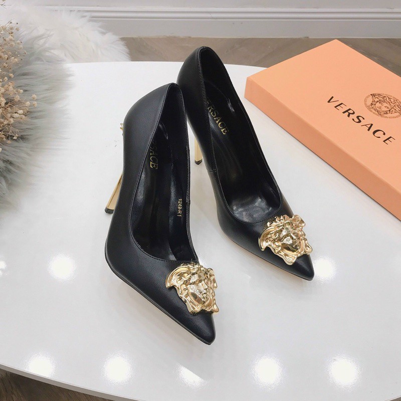 Giày cao gót Versacee gót vàng tag vàng logo nổi hàng đẹp full 4 màu gót 10p và 7p đen đỏ trắng(chat trước)