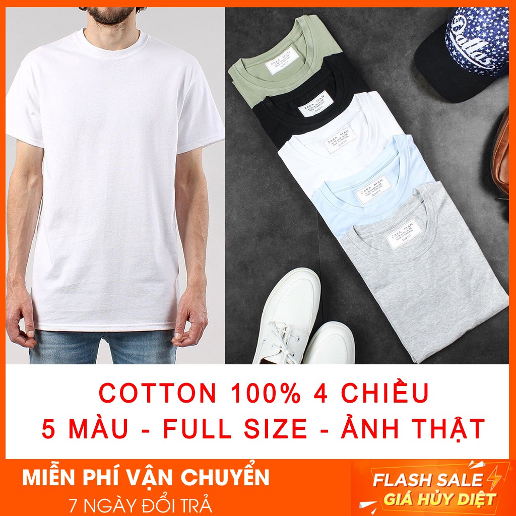 Áo thun trơn Zara slimfit cotton 100% [ảnh thật] - Áo ngắn tay không cổ