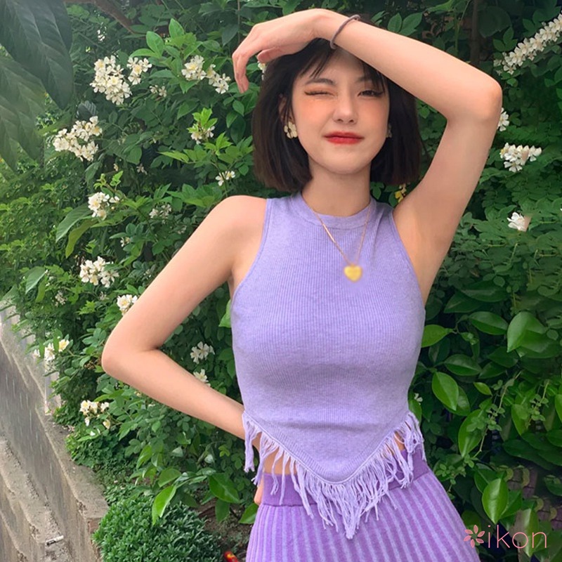 Áo Hai Dây Dệt Kim Phối Tua Rua Thời Trang Cho Nữ