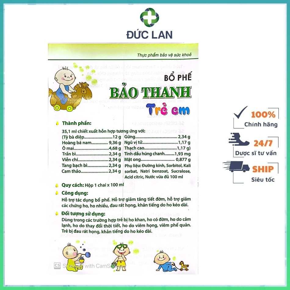 BẢO THANH TRẺ EM - GIẢM HO, ĐAU RÁT HỌNG