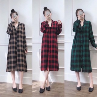 ( Video + Ảnh Thật ) Váy sơ mi kẻ caro dáng dài