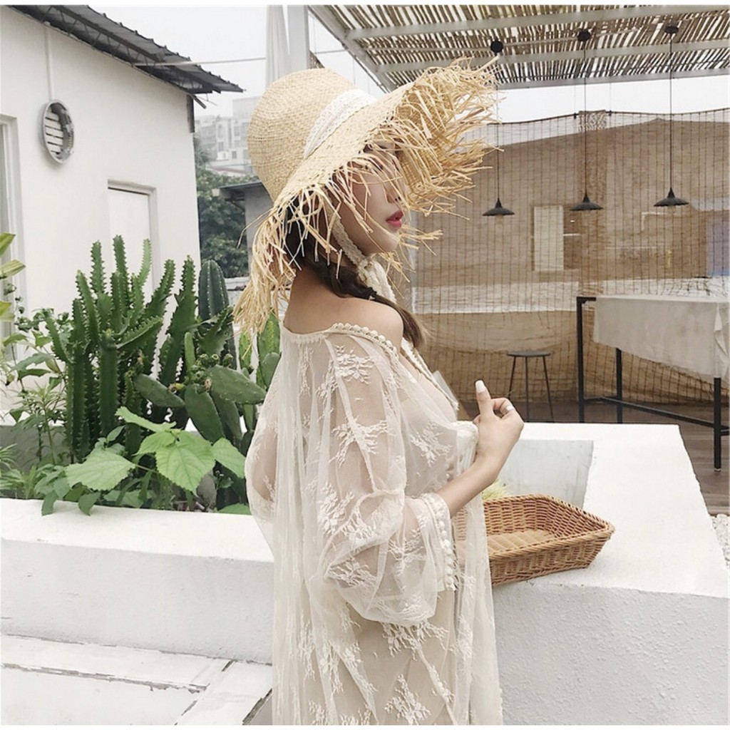 Áo Khoác Ren Lưới Dài Đi Biển cardigan mỏng KRD02