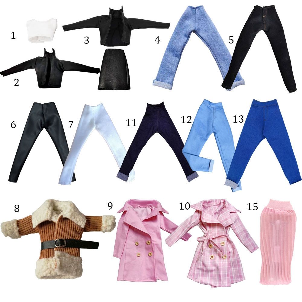 Bộ áo khoác jean + quần short da nhiều kiểu dáng tỉ lệ 11.5&quot; dành cho búp bê 1/6 (có bán lẻ)