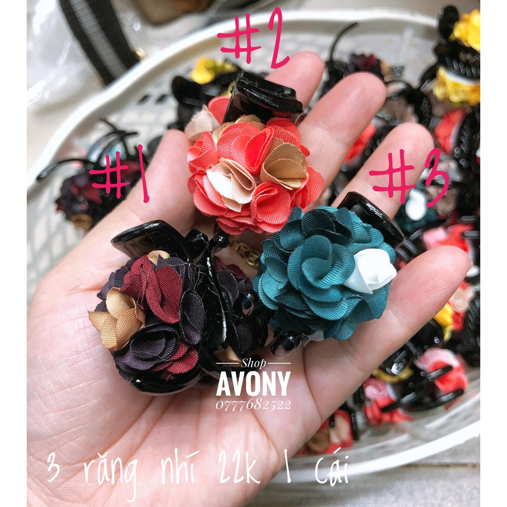 Kẹp tóc càng cua 3 răng đính hoa cẩm tú cầu bằng vải Handmade