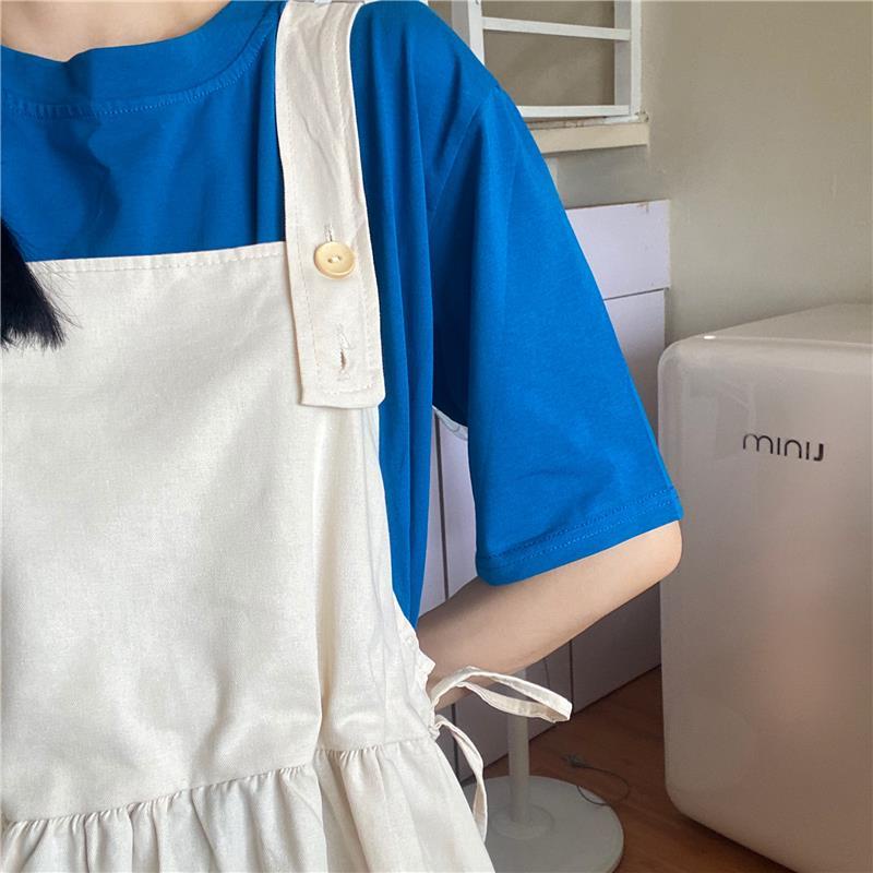 Set Áo Thun Ngắn Tay Và Đầm Yếm Dài Phong Cách Hàn Quốc Dành Cho Nữ