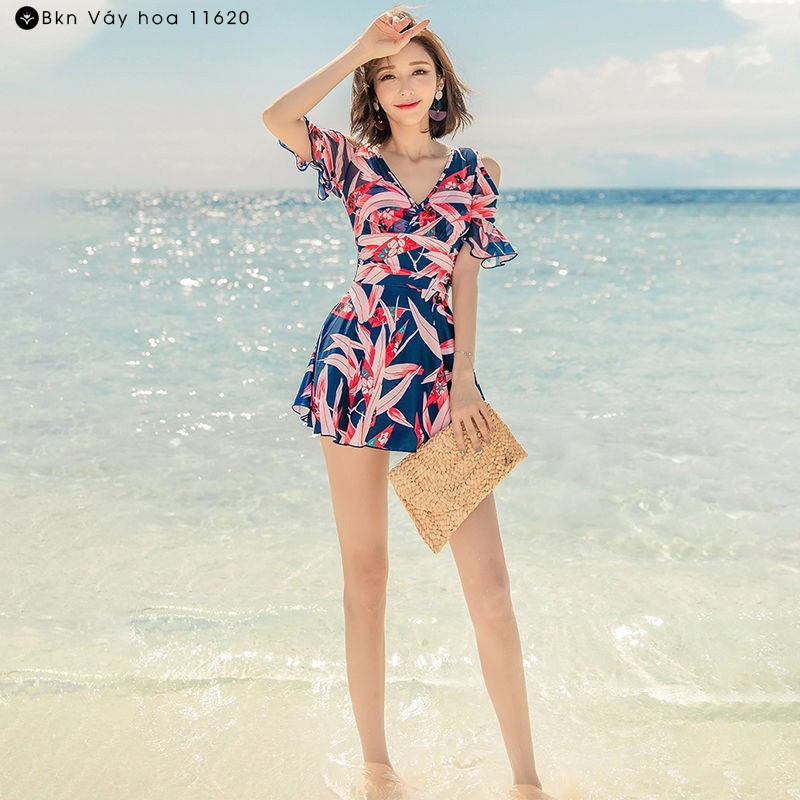 Bikini Váy Hoa Liền Mảnh Cao Cấp ❣️[FREESHIP]❣️ Set đồ bơi đi biển nữ váy liền hoa sang chảnh [ẢNH THẬT]