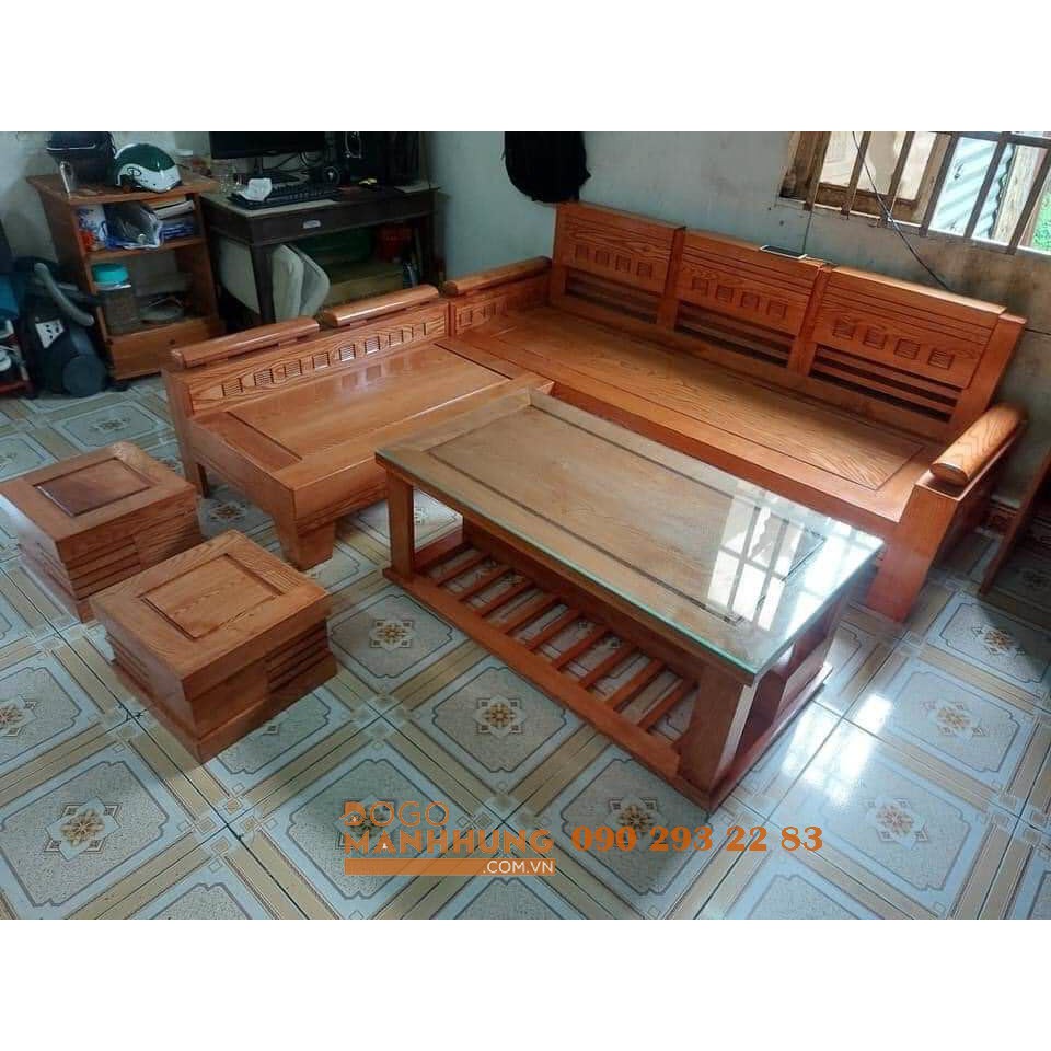 Bộ bàn ghế sofa góc gỗ sồi tay chứng nhỏ MS 7.9