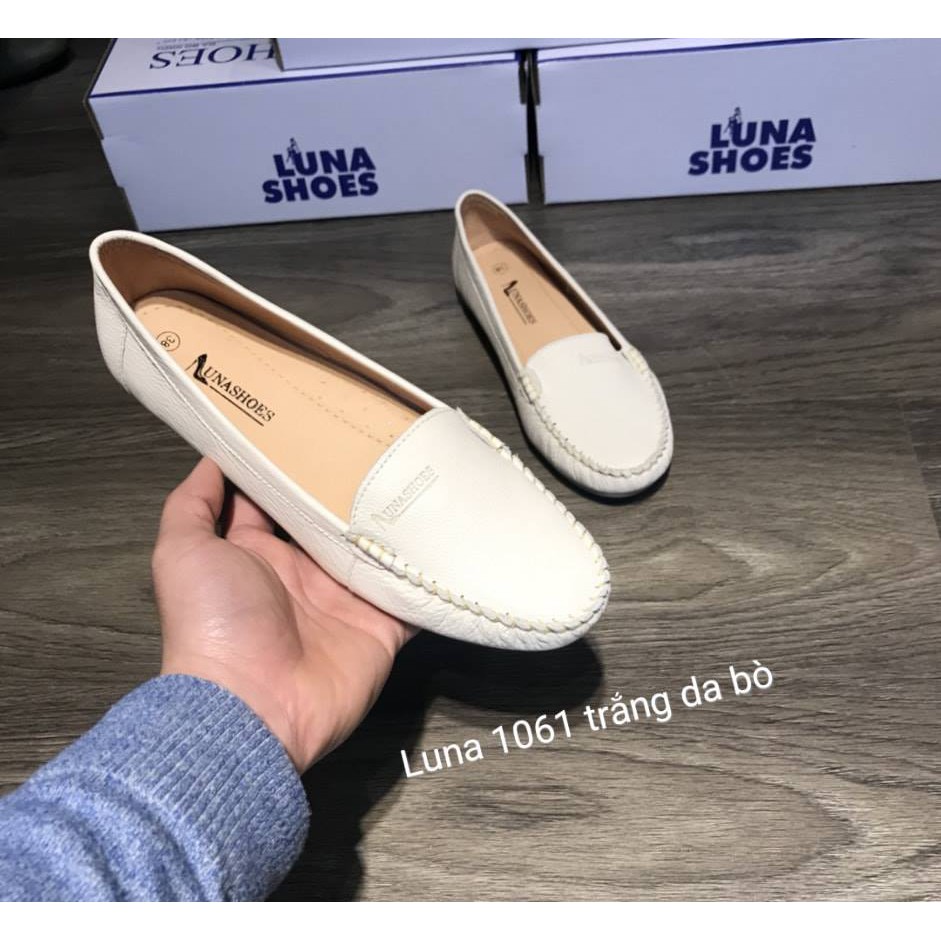 Giày moca nữ da bò LUNASHOES 1061 giầy bệt màu đen kem đỏ nâu xám fullsize bảo hành 24 tháng 1 đổi 1