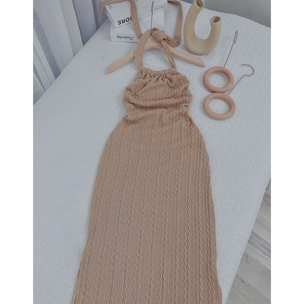 Váy len nữ sexy đầm yếm nude len dệt sang chảnh ôm body phong cách tây đẹp sexy Kawaii Mise