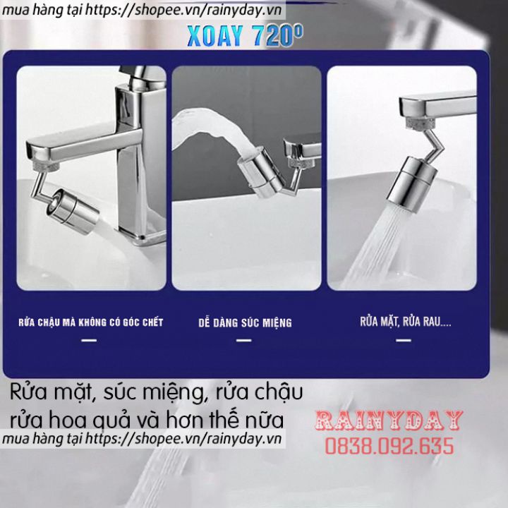 Đầu nối vòi nước, đầu vòi rửa bát chén tăng áp đa năng thông minh xoay 360 720 độ bồn rửa mặt inox