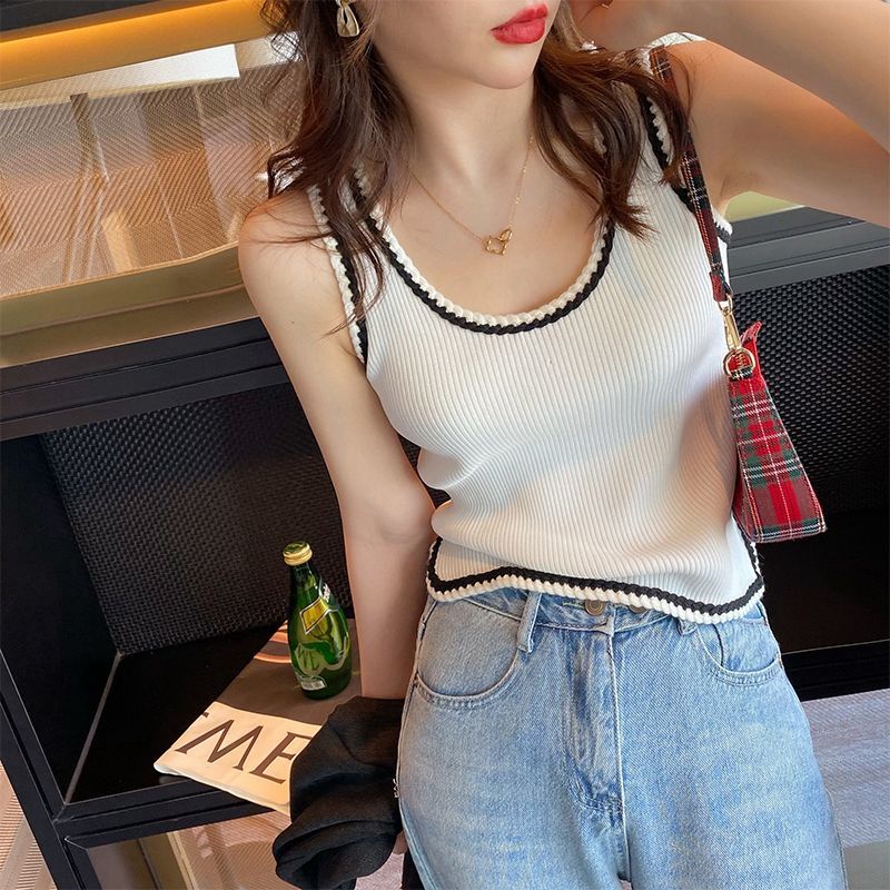 Xiaoxiang Áo Dệt Kim Hai Dây Dáng Chữ A Màu Trắng Phong Cách Cho Nữ  tao bao
