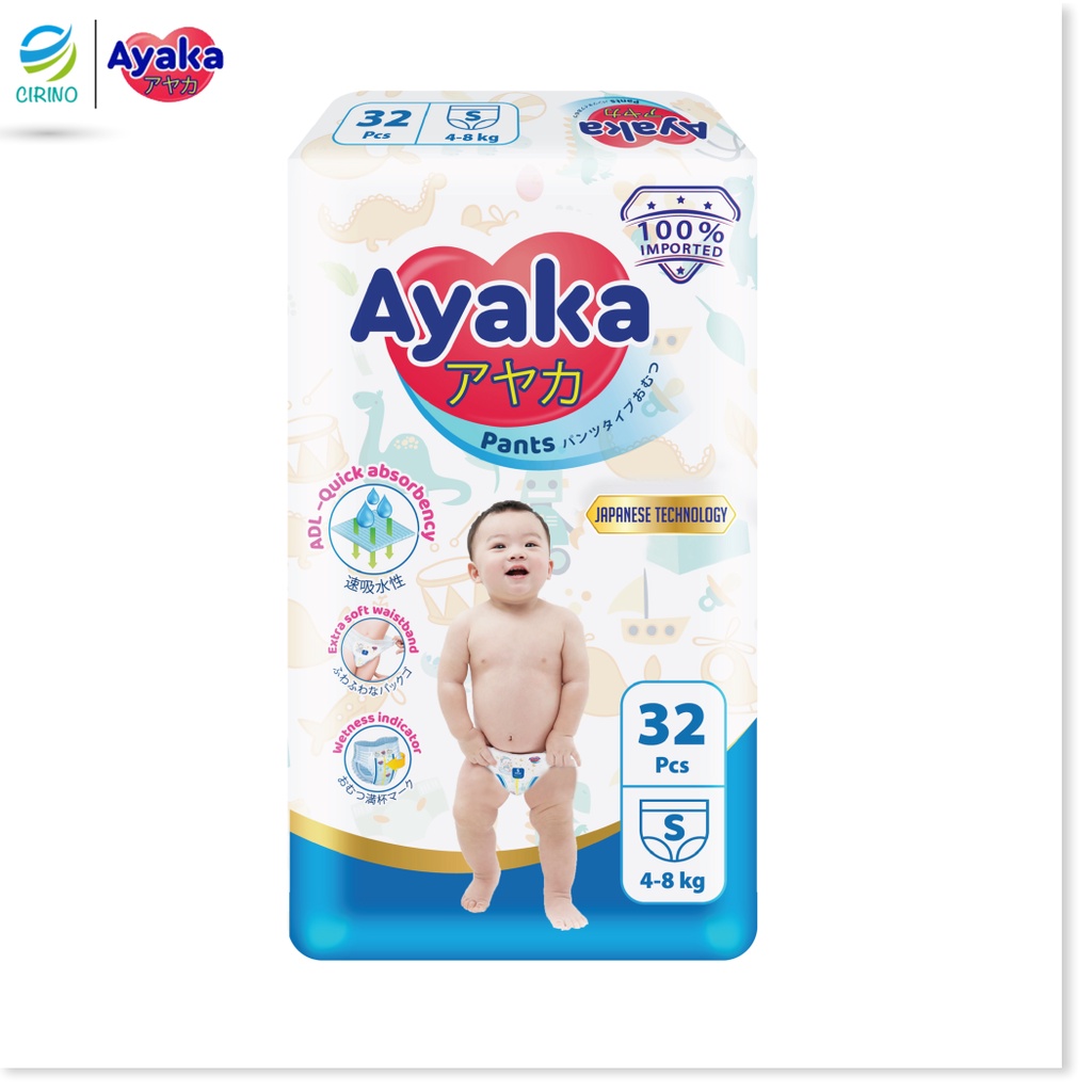Tã quần trẻ em AYAKA Công Nghê Nhật Bản Size S32 32 miếng/gói dành cho bé 4-8kg - Thương Hiệu