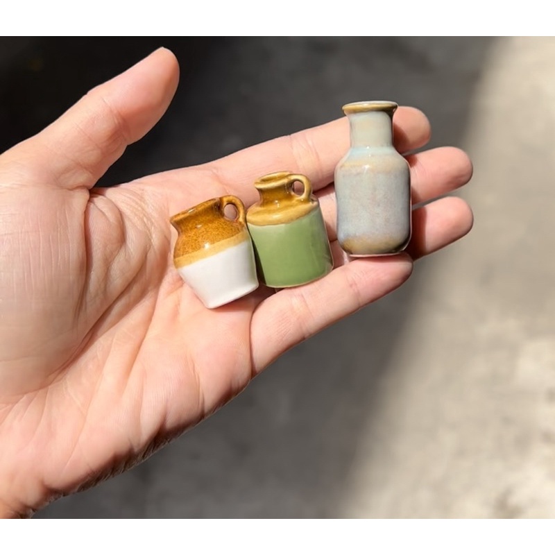 Bình lọ gốm có quai rót được mini cho nấu ăn mini, nhà búp bê