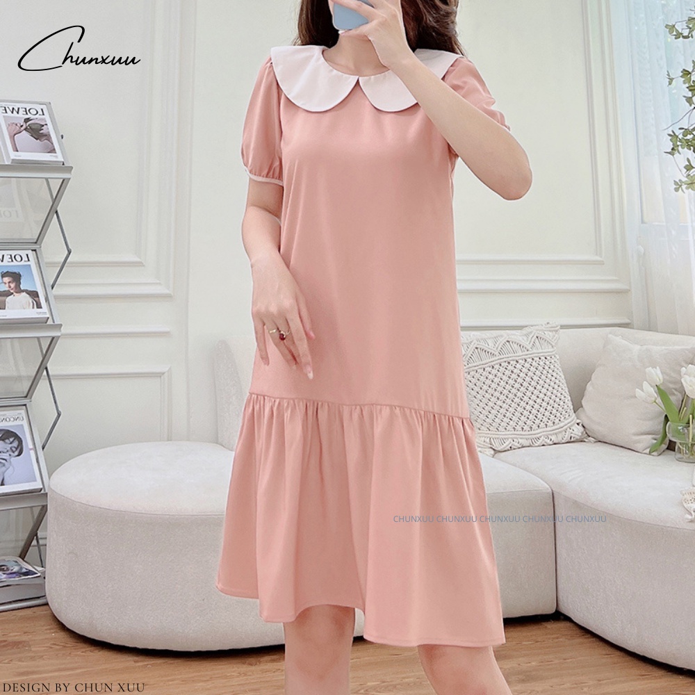 Váy nữ dáng suông thiết kế kiểu babydoll phối cổ sen thoải mái bánh bèo tiểu thư ChunXuu V11