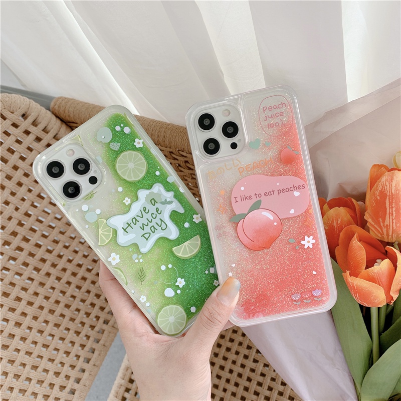 Ốp Điện Thoại Kim Tuyến Nước Hình Quả Đào/Chanh Cho Samsung Galaxy A23 A22 A22s A21s A20s A30 A20 A12 A11 A10s A10 A81 A91