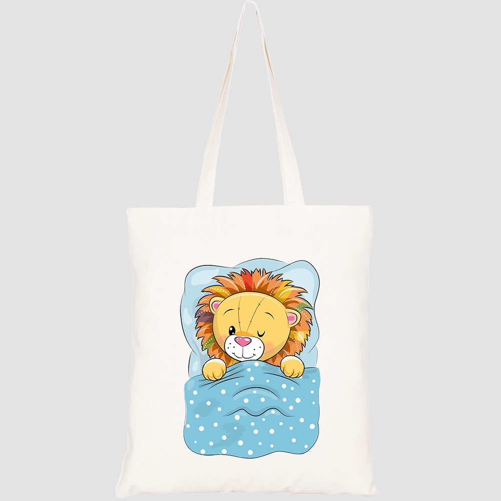 Túi vải tote canvas HTFashion in hình cute cartoon sleeping lion bed HT448
