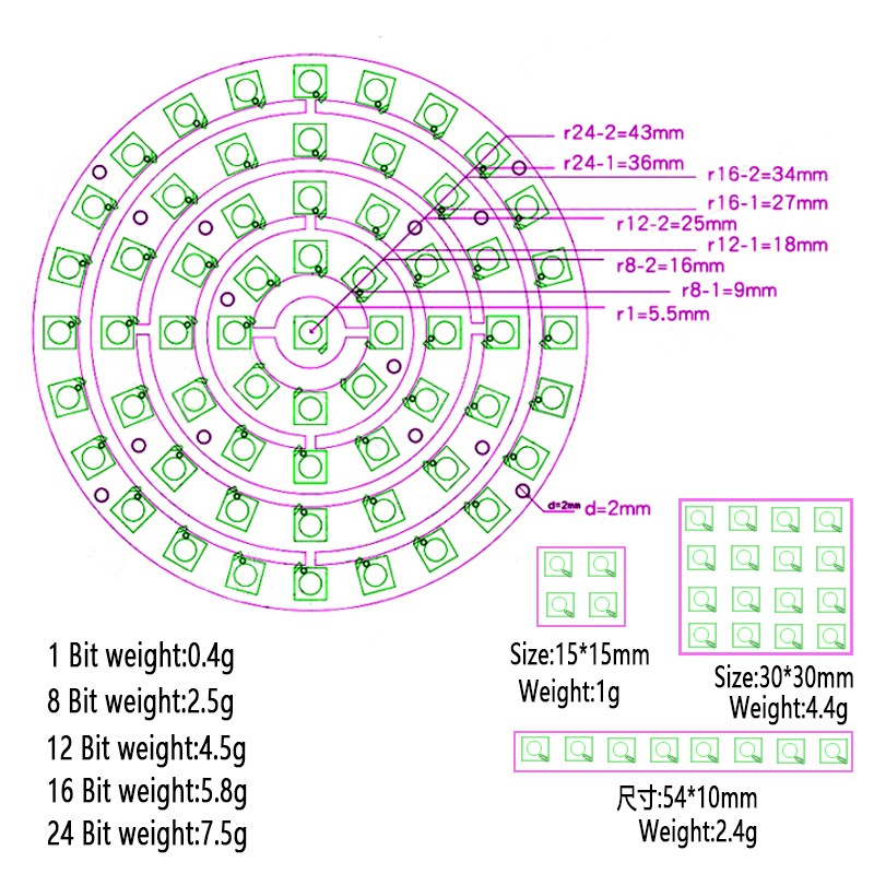 Mạch Mô Đun Đèn Led Ws2812 Ws2812B Ws 2811 5050 Rgb 5v 1bit 4bit 8bit 12bit 16bit 24bit